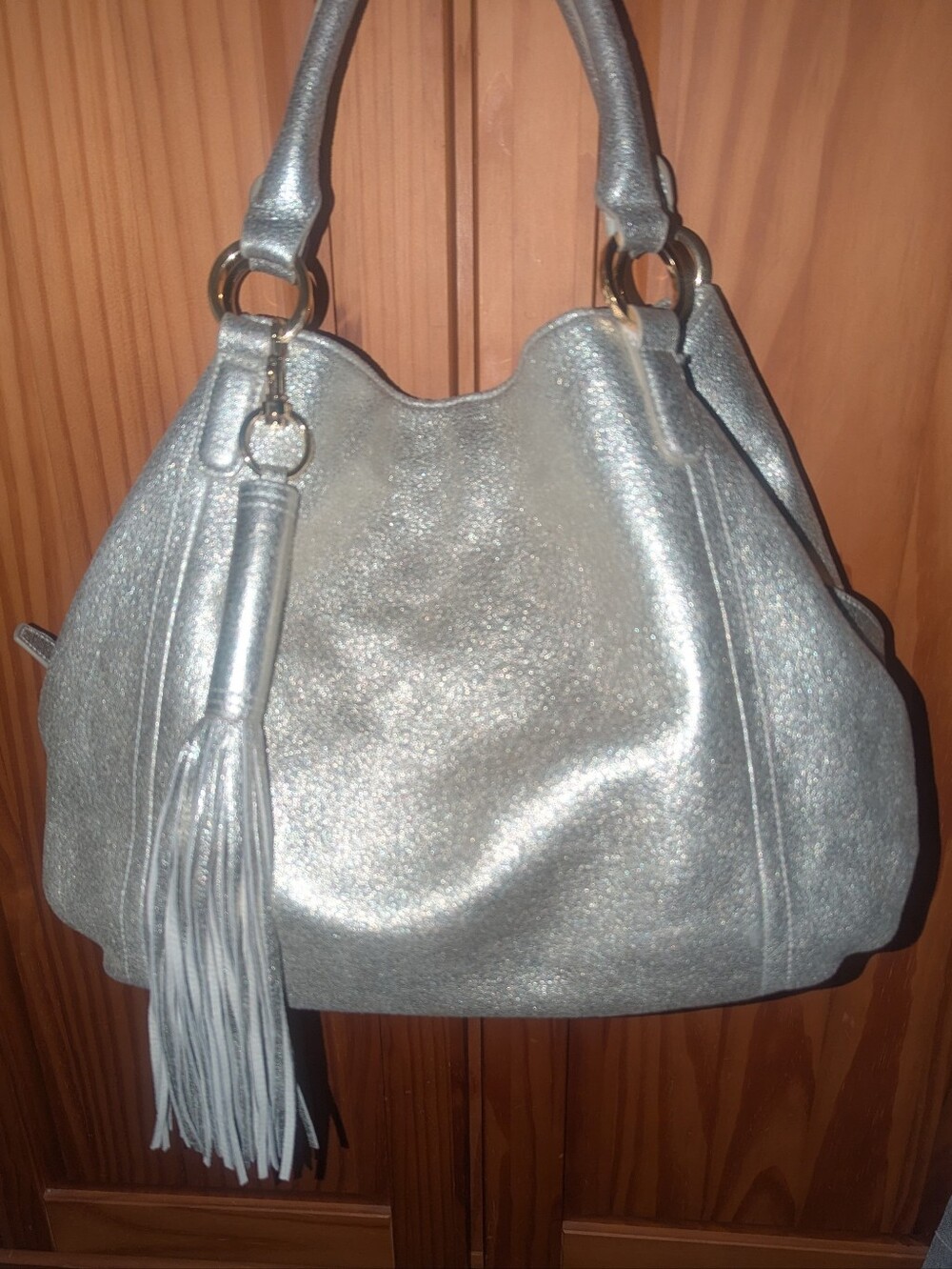 G.I.L.I. Metallic Silver Tassel Slouchy Hobo Shoulder Bag